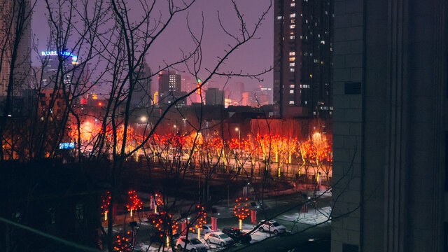 新年红灯城市夜景