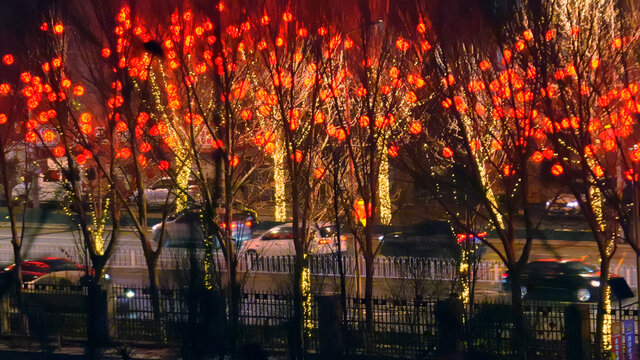 新年红灯城市夜景