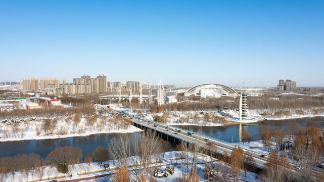 太阳谷航拍雪景德州风光地标