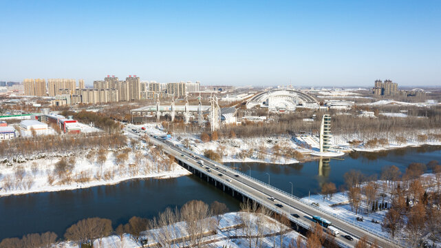 太阳谷航拍雪景德州风光地标