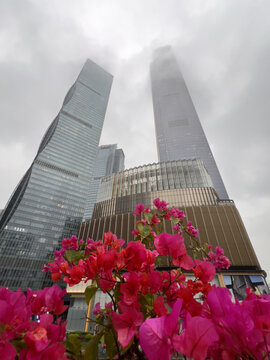 广州东塔城市景观春分烟雨云海