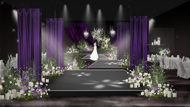 紫色布幔韩式婚礼效果图