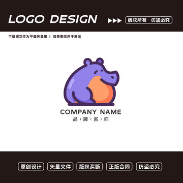 卡通河马logo标志