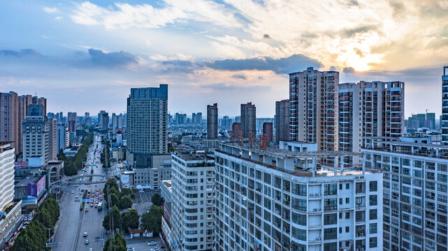 航拍淮南城市建筑风光