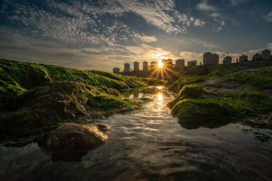 青岛西海岸星海滩晚霞