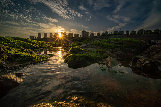 青岛西海岸星海滩晚霞