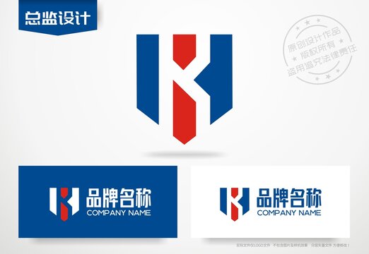 字母K设计logo盾牌标志