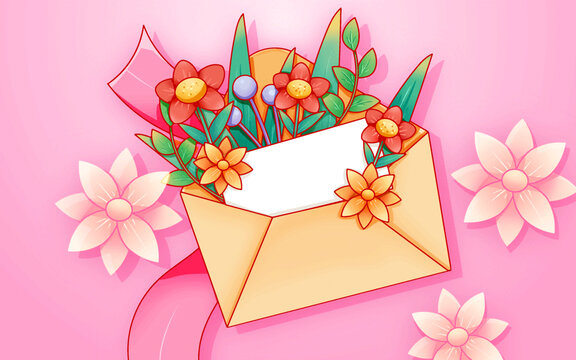 手绘母亲节节日信封花朵背景插画