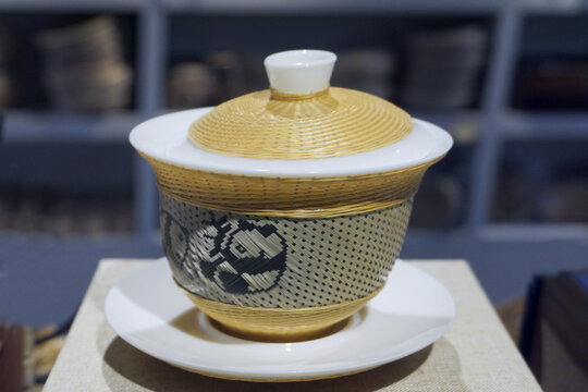 成都工艺艺术品竹丝瓷胎盖碗茶