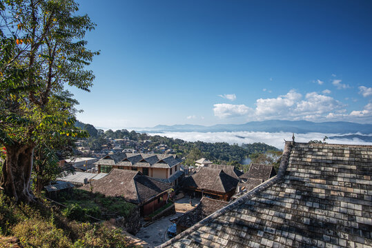 云南景迈山古寨建筑自然风光