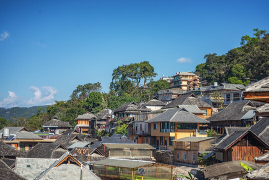 云南景迈山古寨建筑自然风光