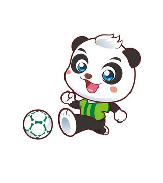 卡通可爱熊猫踢足球形象矢量图