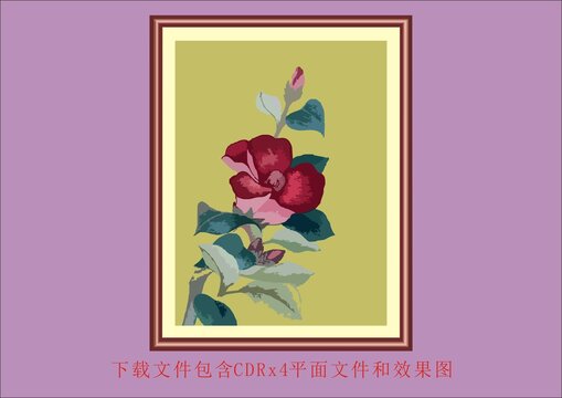 矢量红色月季牡丹花卉花朵