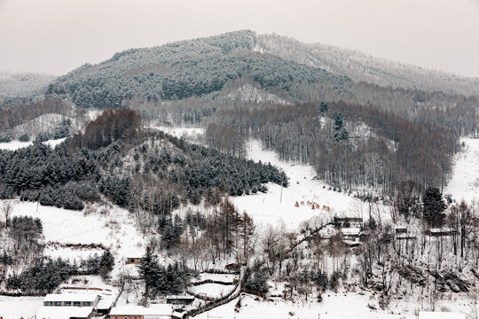 吉林松岭雪村冬季东北农村雪景