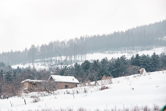 吉林松岭雪村冬季东北农村雪景