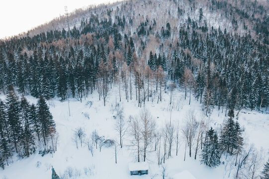 航拍雪乡雪景旅游民宿东北农村