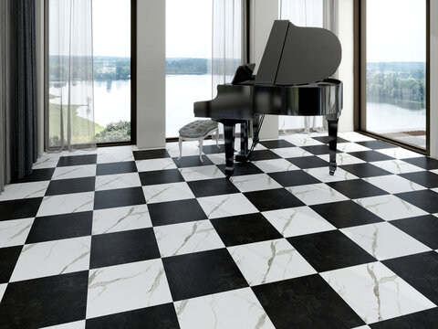 黑白砖钢琴效果图