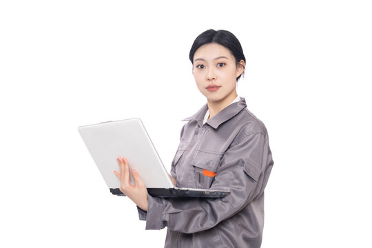 工人形象女性使用笔记本电脑