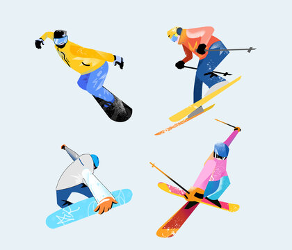 免扣冬季滑雪人物运动冰雪节元素