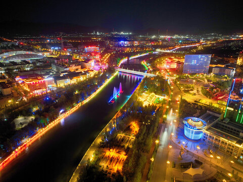 航拍青海海西德令哈夜景