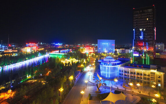 航拍青海海西德令哈夜景