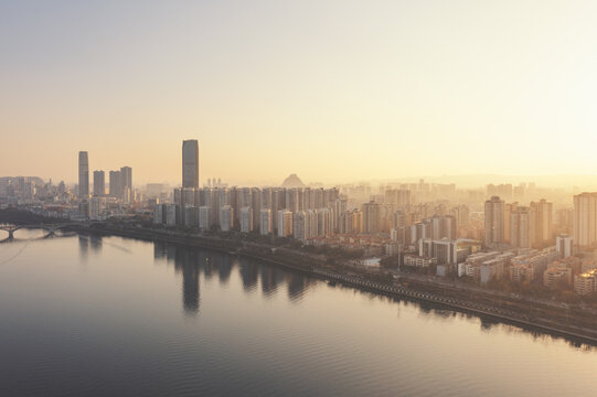 广西柳州江景城市风光航拍