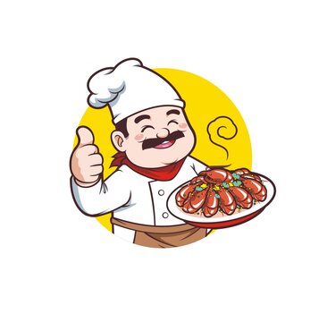 卡通中年男厨师端麻辣小龙虾头像