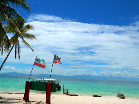 马来西亚沙巴美人鱼岛沙滩旗