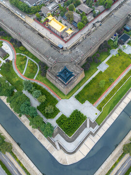 陕西西安古城墙航拍风景