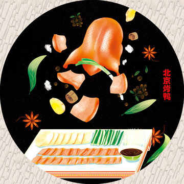 手绘北京烤鸭包装插画