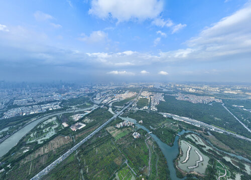 广州城市风光与海珠湿地公园