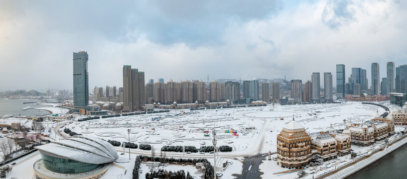 大连地标城市风光星海广场航拍