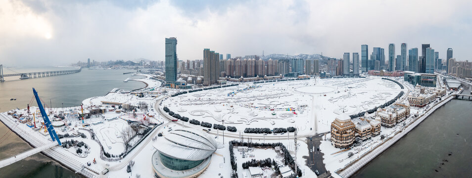 大连地标城市风光星海广场航拍