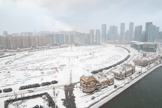 大连地标城市风光星海广场航拍