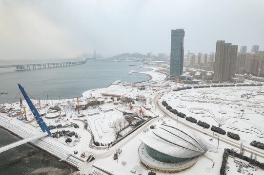 大连地标城市风光星海广场航拍