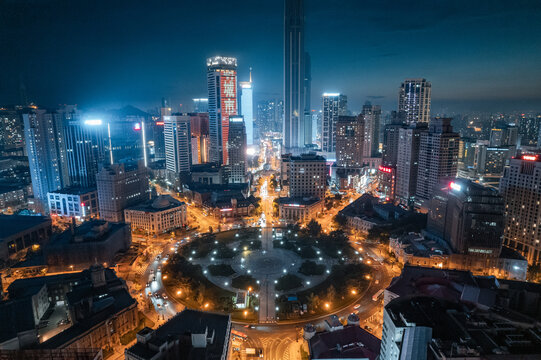 大连都市风光中山广场夜景航拍