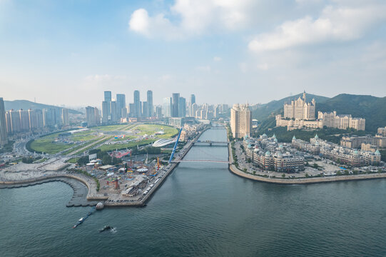 大连地标城市风光星海广场航拍