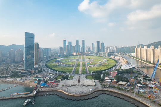 大连地标城市风光星海广场航拍