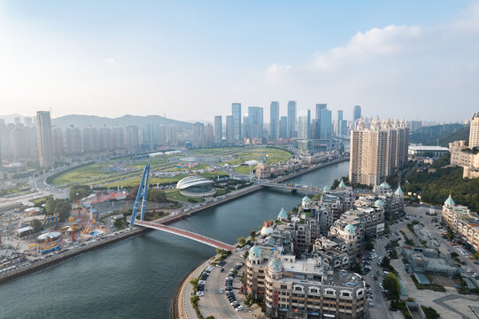 大连地标城市风光星海广场航拍