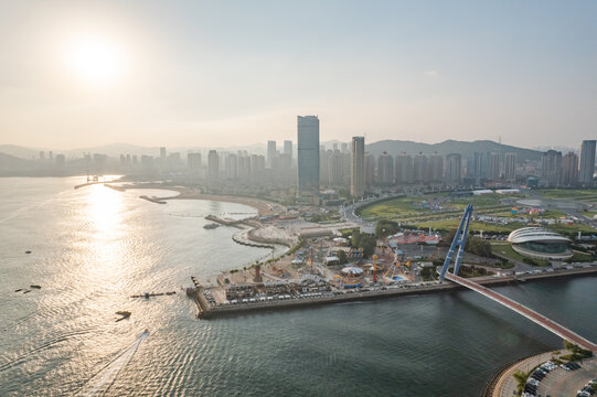 大连地标城市风光星海广场航拍