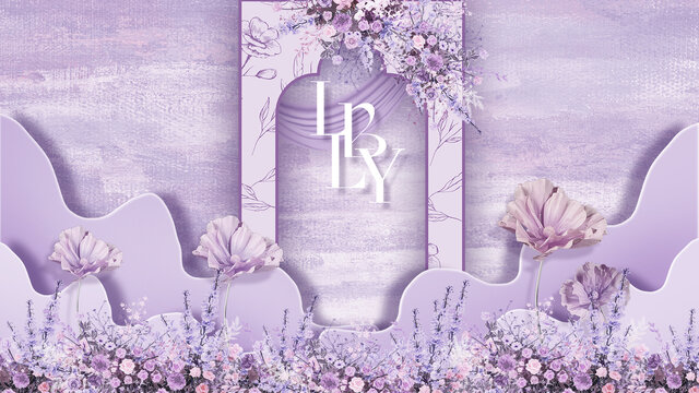 紫色婚礼效果图LED大屏图片