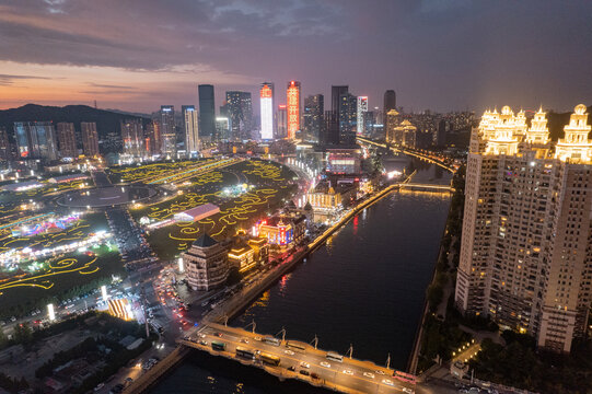 大连地标城市风光星海广场航拍