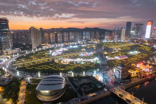 大连地标城市风光星海广场航拍