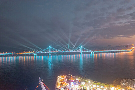 大连星海湾跨海大桥城市夜景航拍