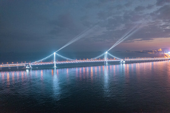 大连星海湾跨海大桥城市夜景航拍