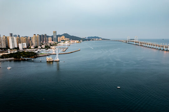 大连星海湾跨海大桥城市夜景航拍