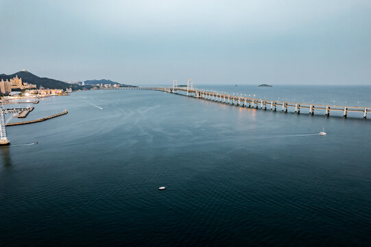 大连星海湾跨海大桥城市夜景航拍