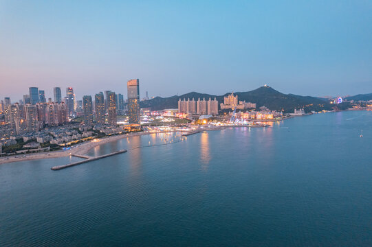 大连星海湾城堡酒店城市夜景航拍