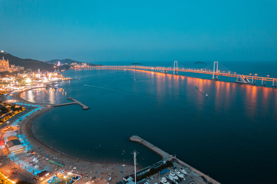 大连星海湾跨海大桥城市夜景航拍