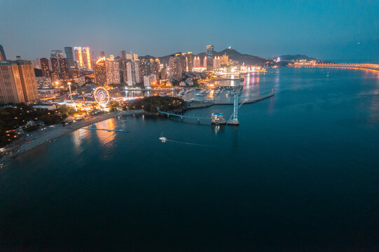 大连星海湾跨海大桥城市夜景航拍